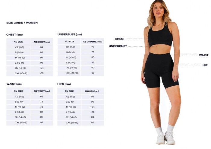 1AB Size Chart Women